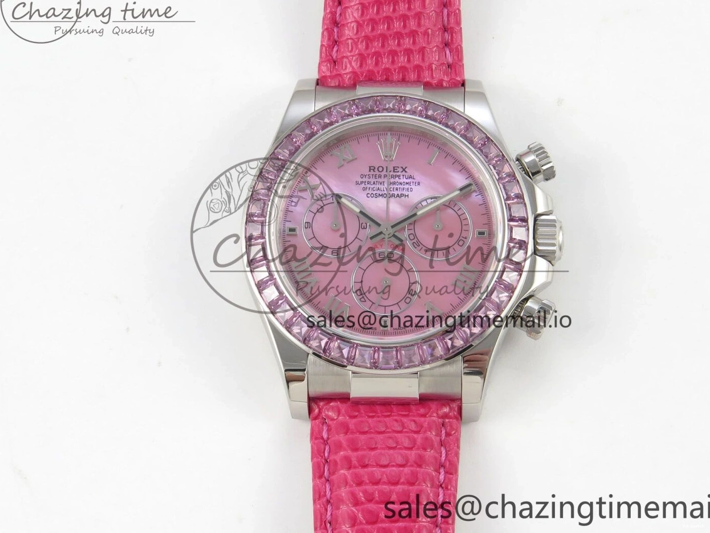 MPF Pink Daytona Bezel Dial Leather on Diamonds Modded 40mm SA4801 Custom Strap Pink 0513